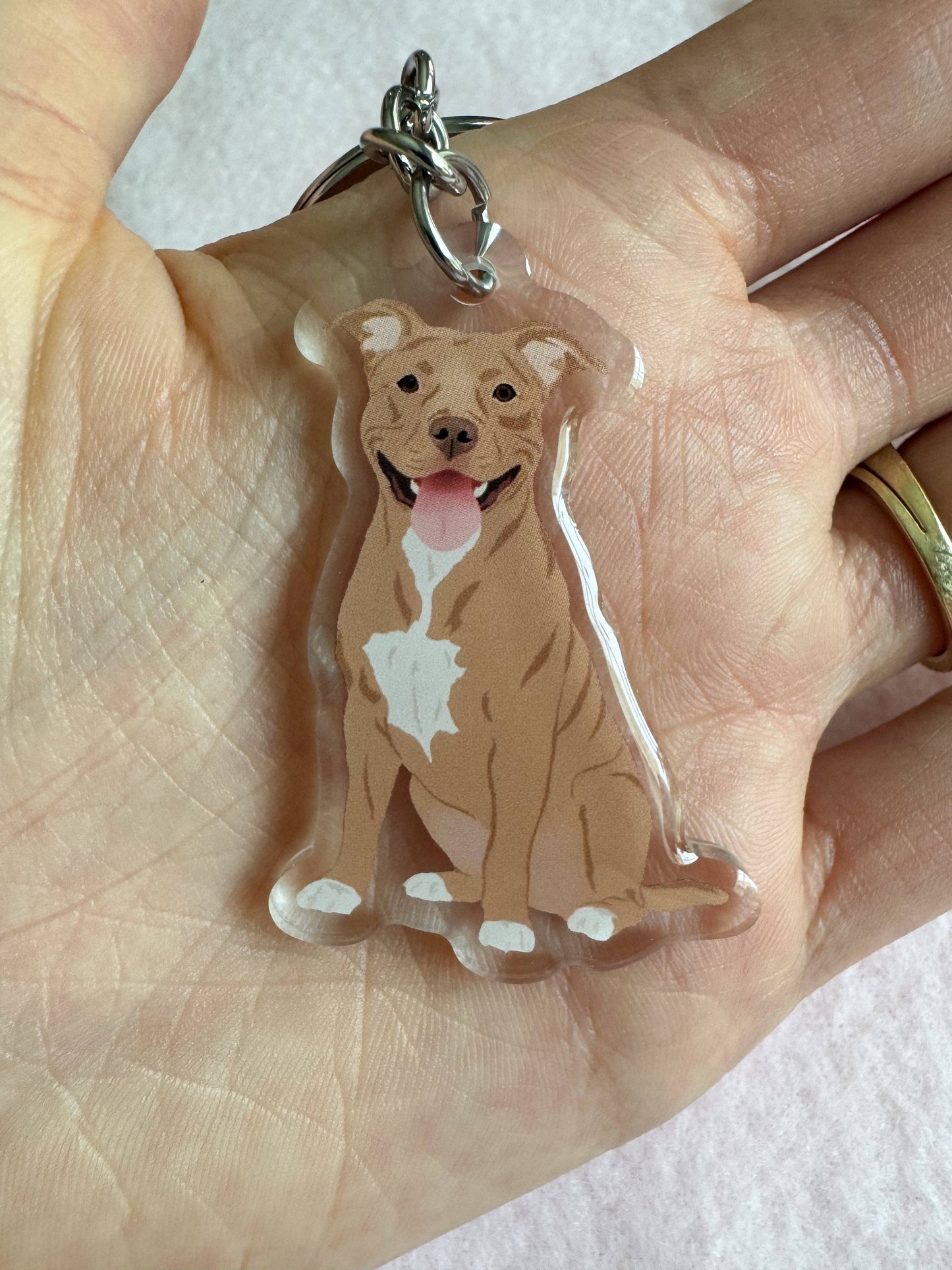 Pit Bull, Staffy (brown/red) Keychain