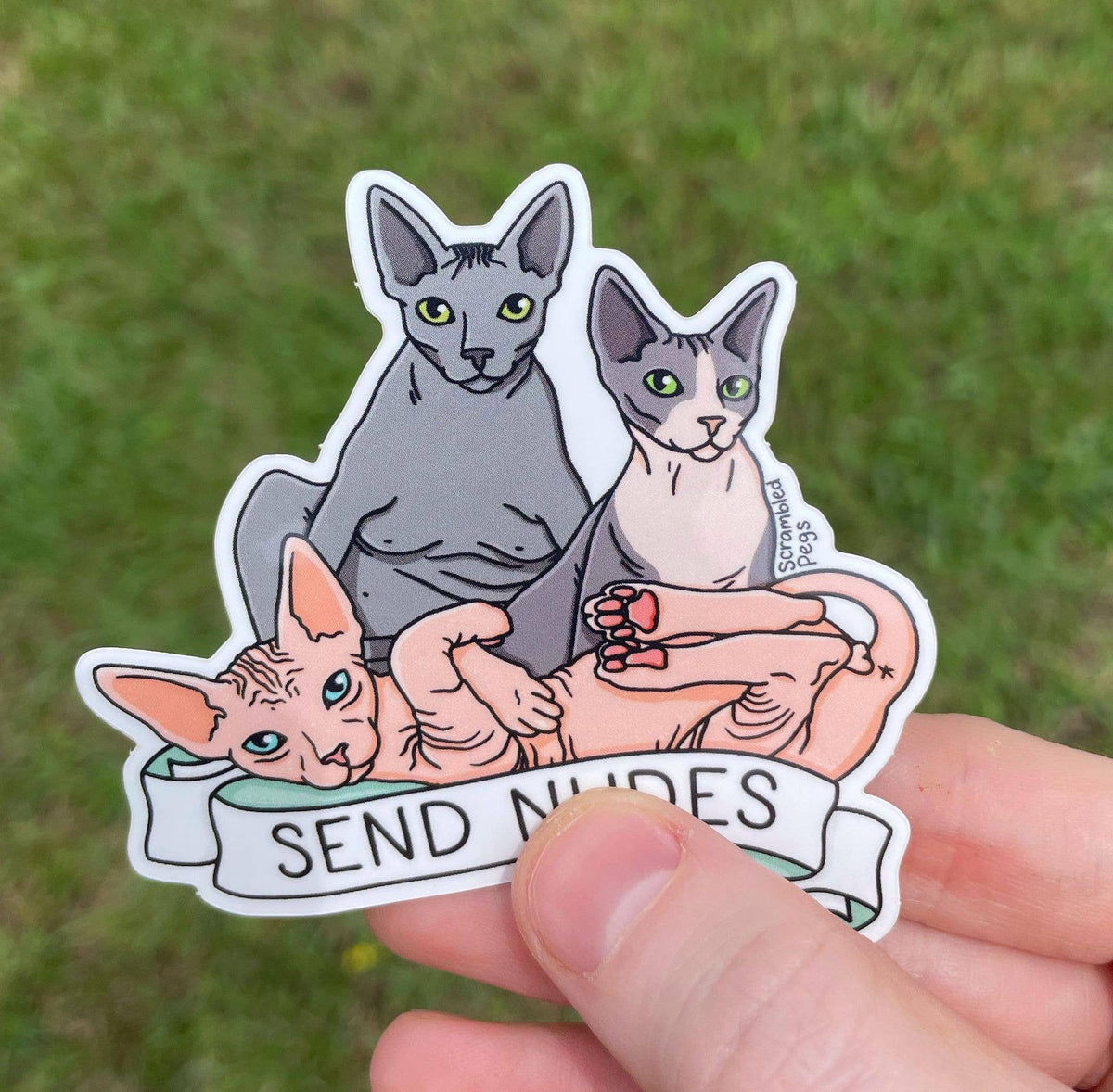 Send N*des Sphynx Cat Funny Sticker Dishwasher Safe