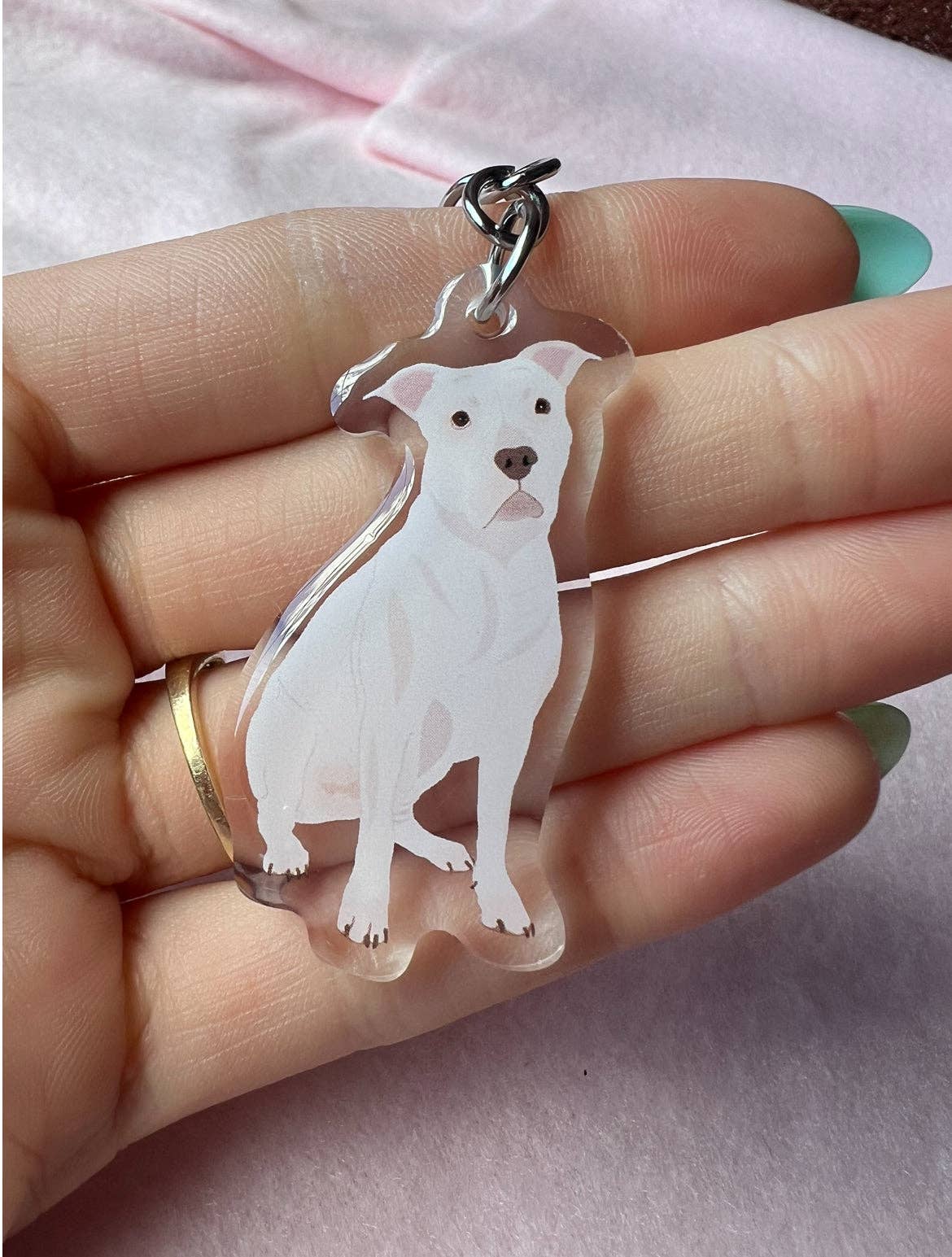 Pit Bull, Staffy (white) Keychain