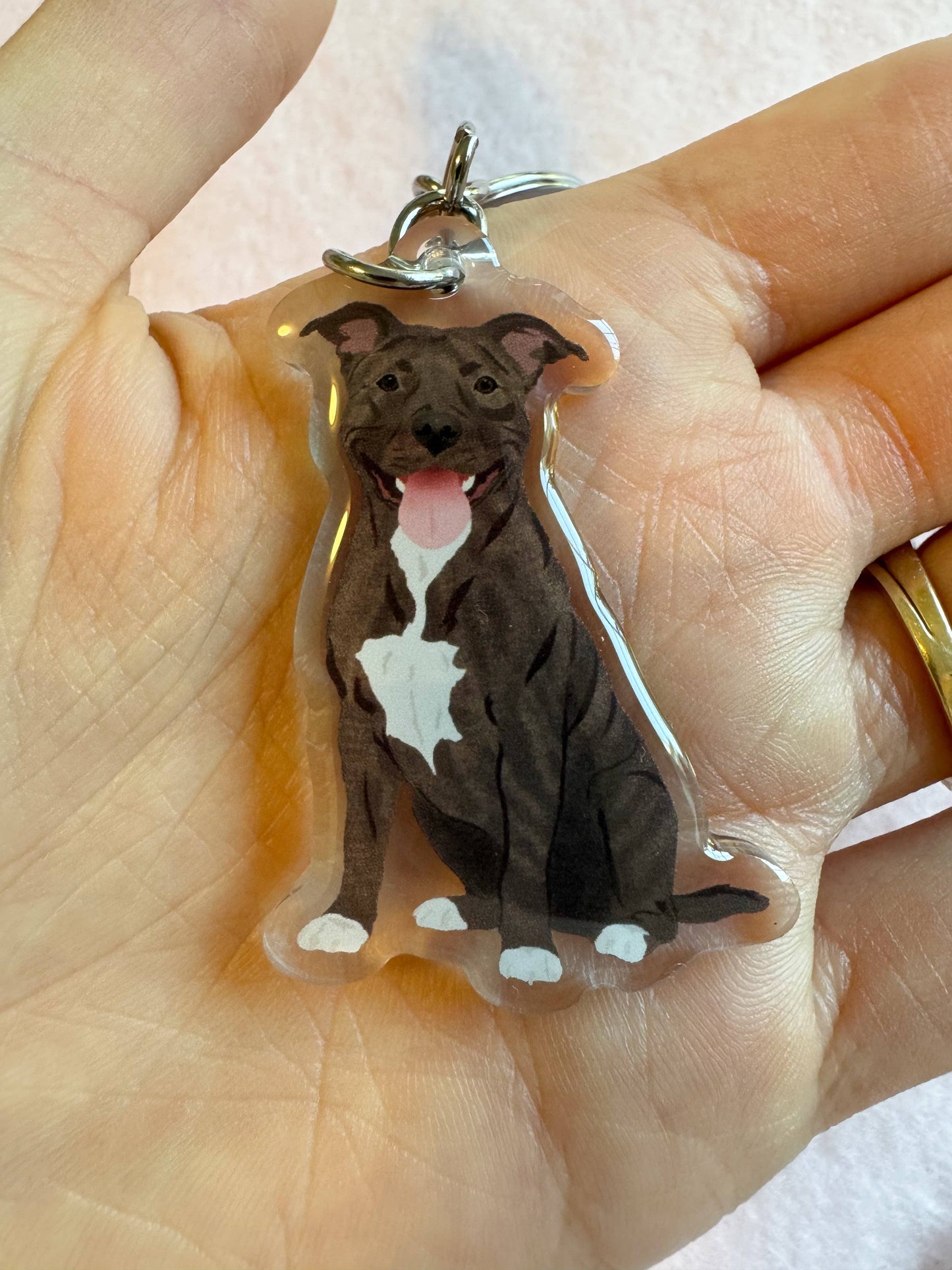 Pit Bull, Staffy (brindle) Keychain