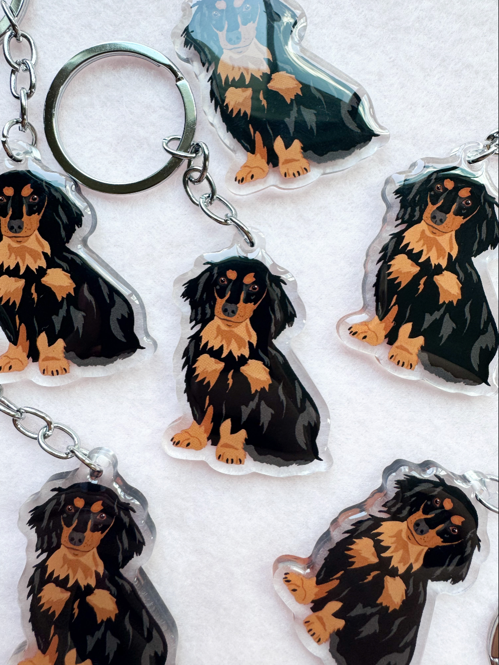 Dachshund (long-haired black and brown) Keychain