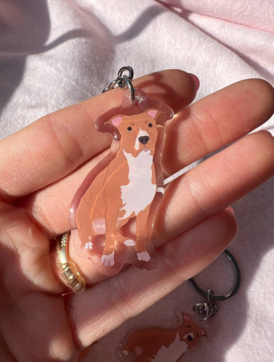 Pit Bull, Staffy (brown/red) Keychain