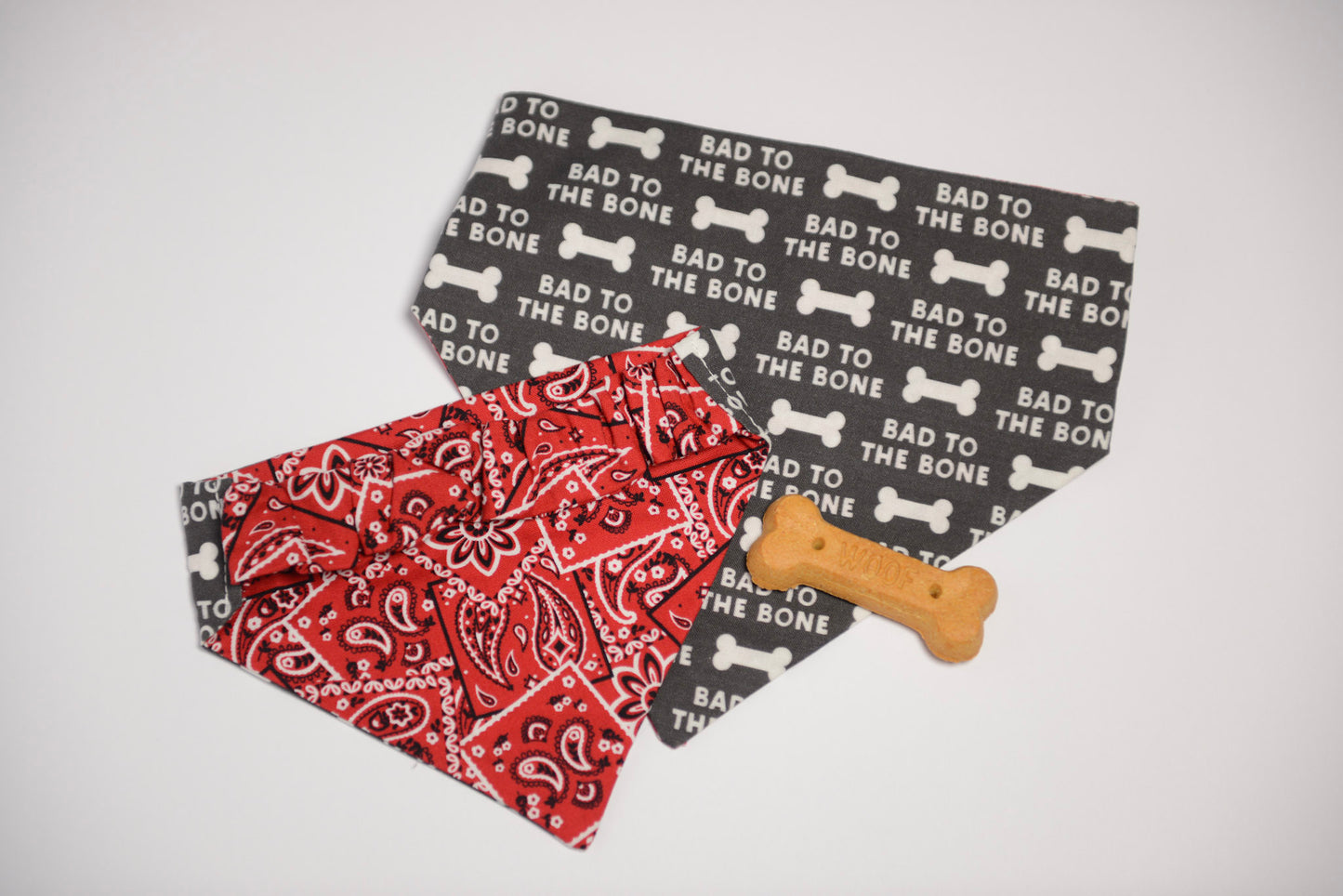 Reversible “Bad to the Bone” Pet Bandana | Stretch Scrunchie Neck, Double-Sided, Easy to Wear Dog Bandana
