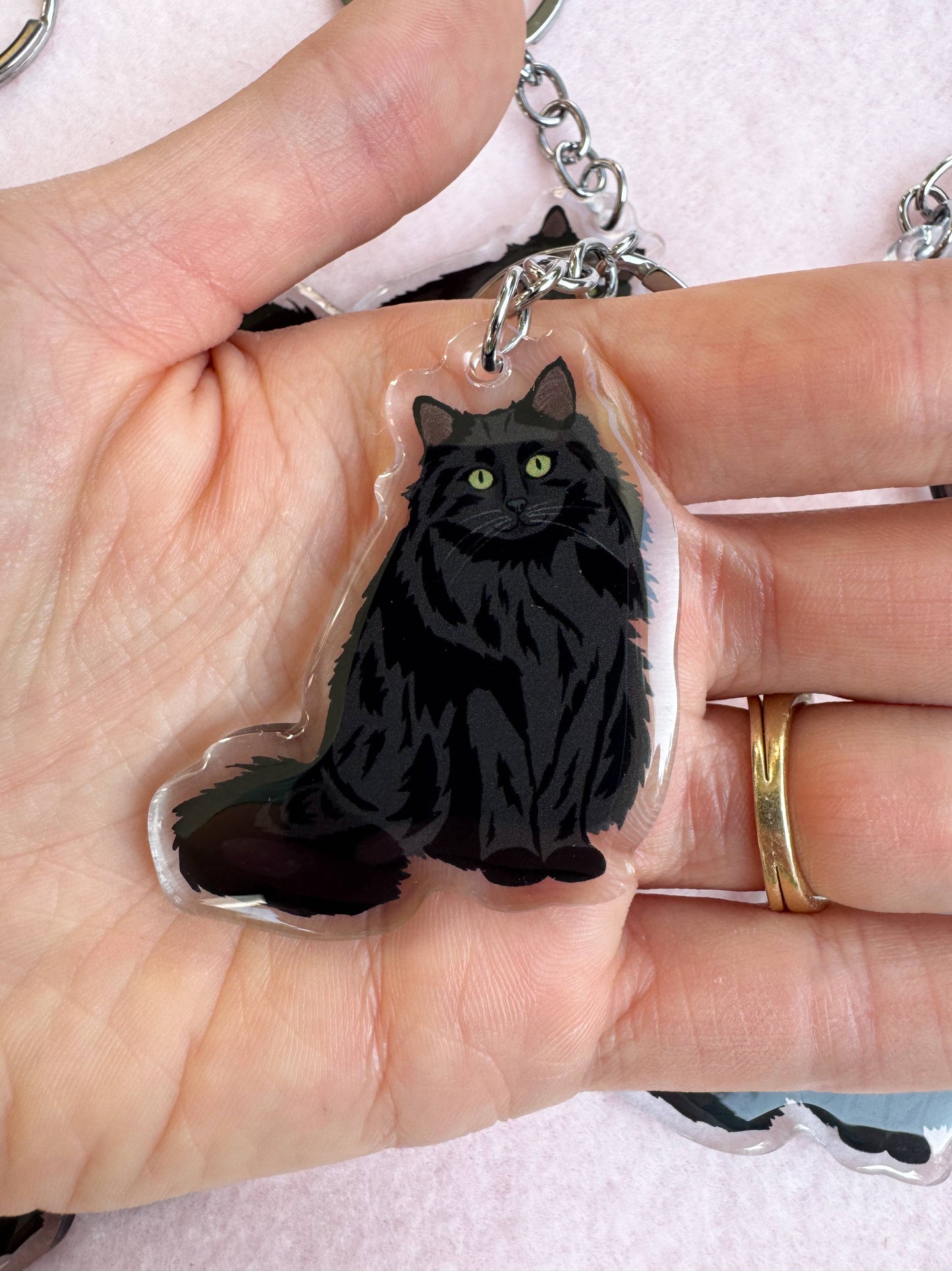 Black Cat (long haired) Keychain
