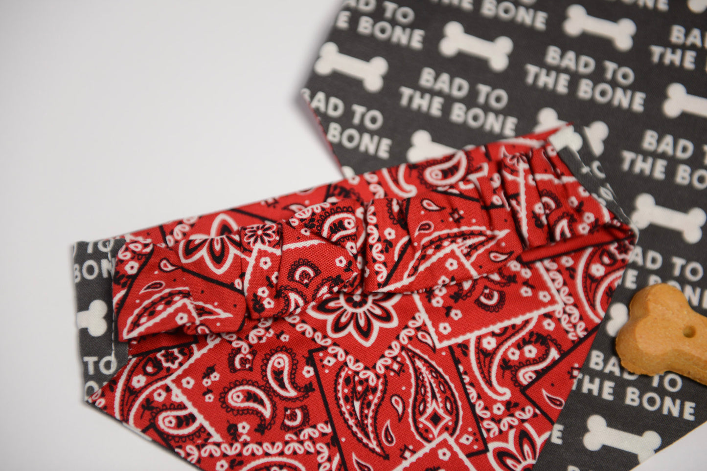 Reversible “Bad to the Bone” Pet Bandana | Stretch Scrunchie Neck, Double-Sided, Easy to Wear Dog Bandana