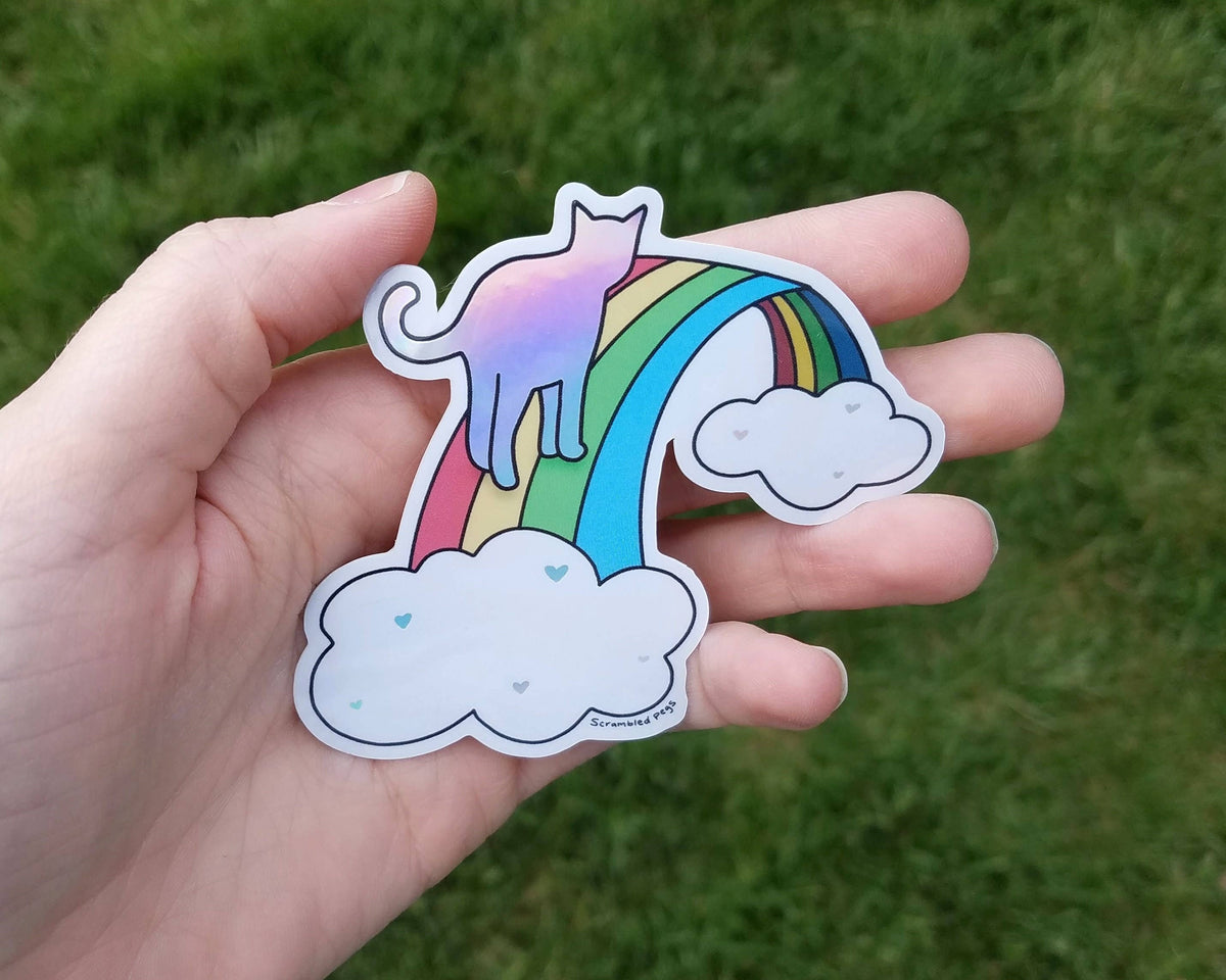 Rainbow Bridge Cat Memorial Holographic Waterproof Sticker