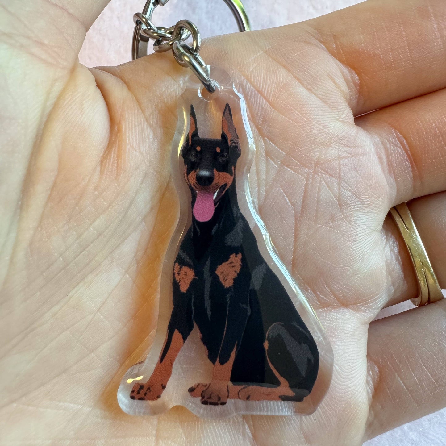 Dobermann (black & rust/cropped ears) Keychain