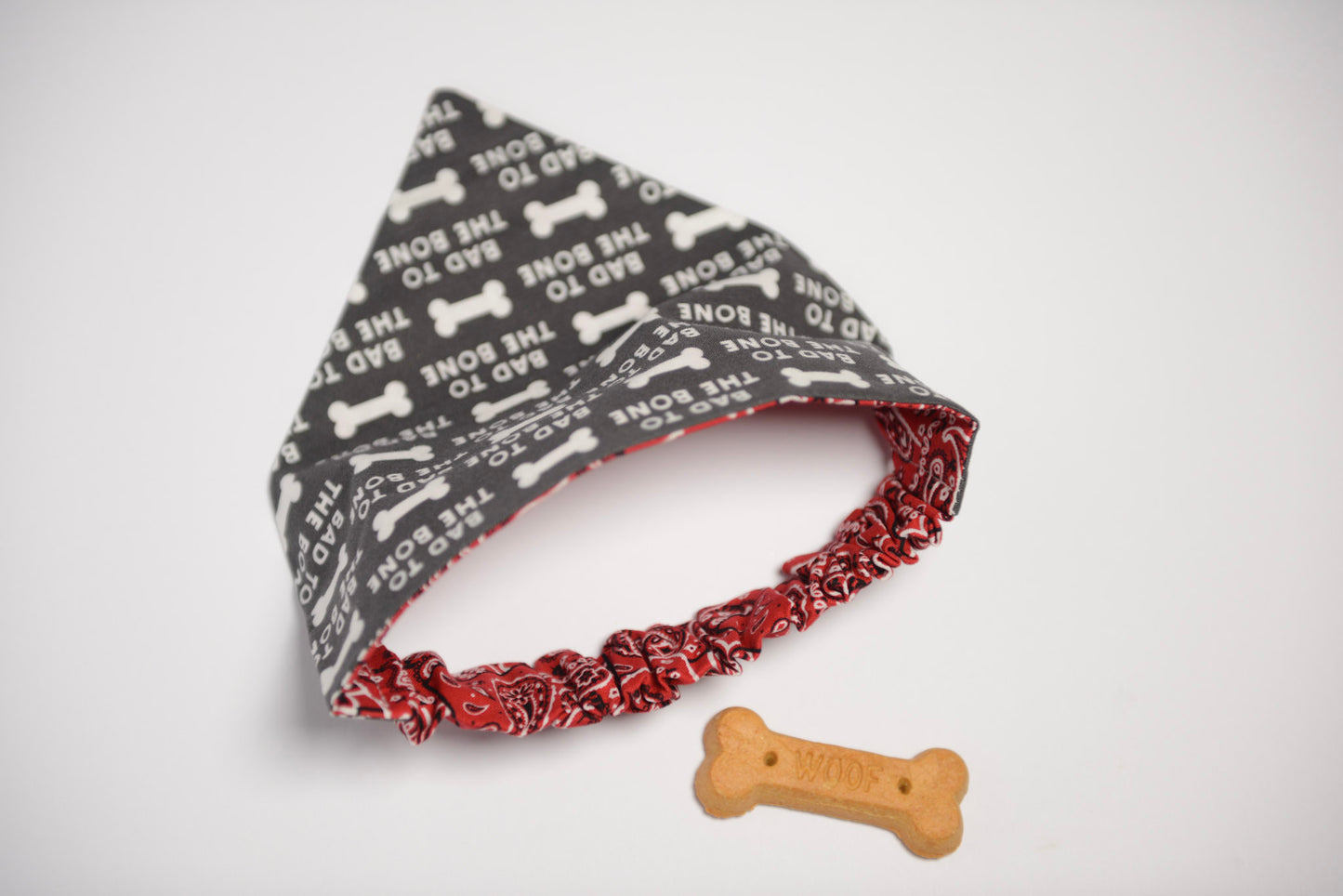 Reversible “Bad to the Bone” Pet Bandana | Stretch Scrunchie Neck, Double-Sided, Easy to Wear Dog Bandana