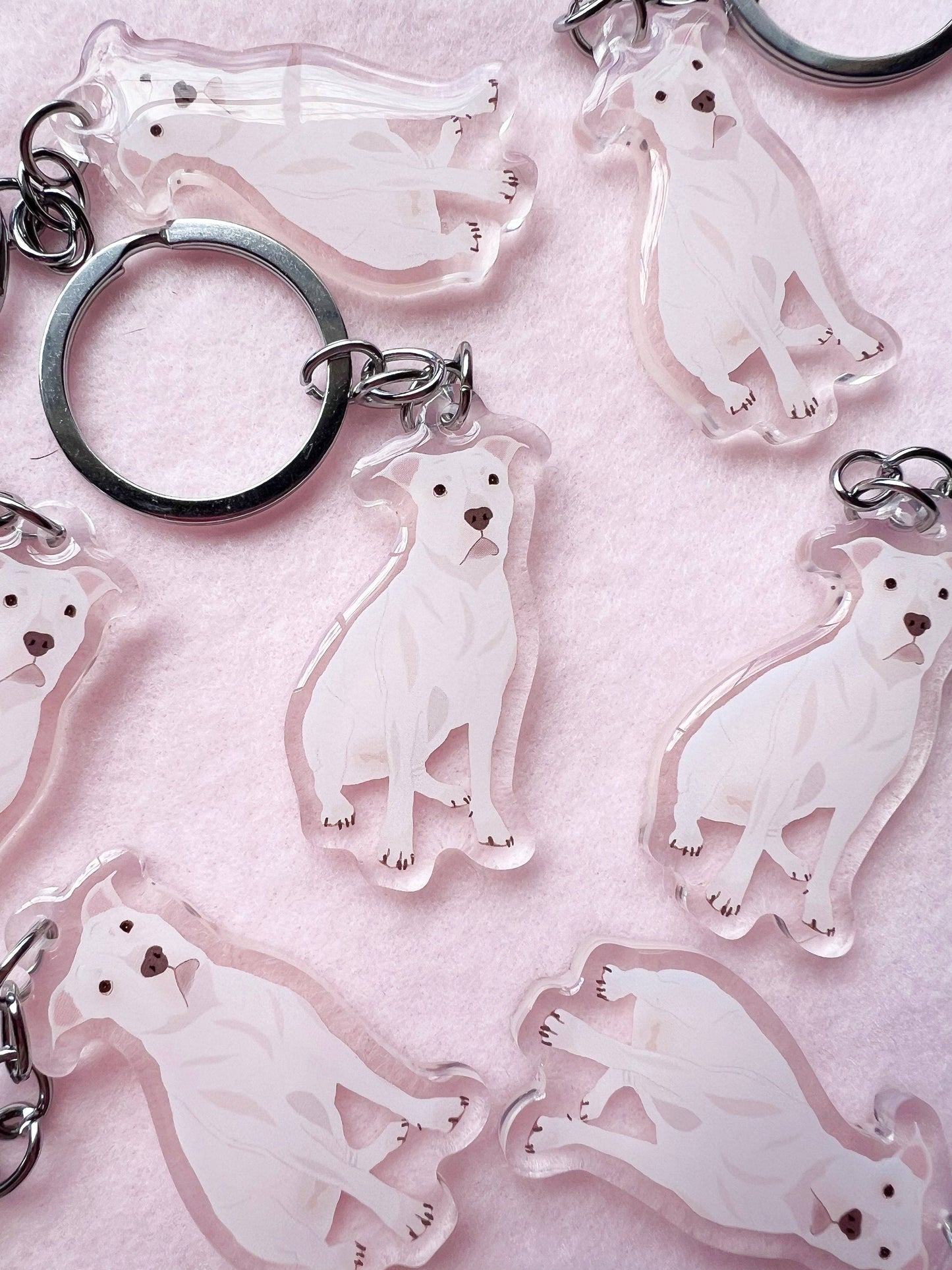 Pit Bull, Staffy (white)  Keychain