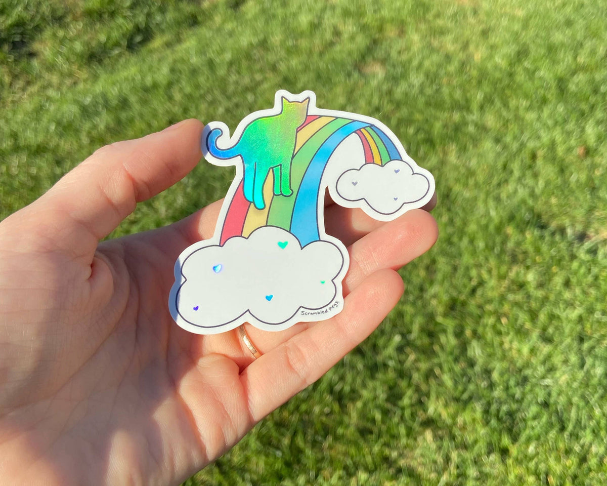 Rainbow Bridge Cat Memorial Holographic Waterproof Sticker