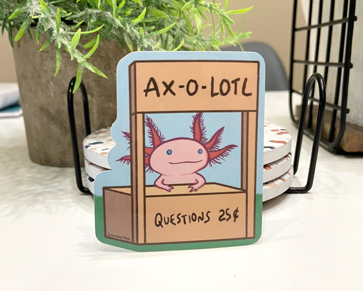 Axolotl Advice Booth Vinyl Sticker for Water Bottle Laptop