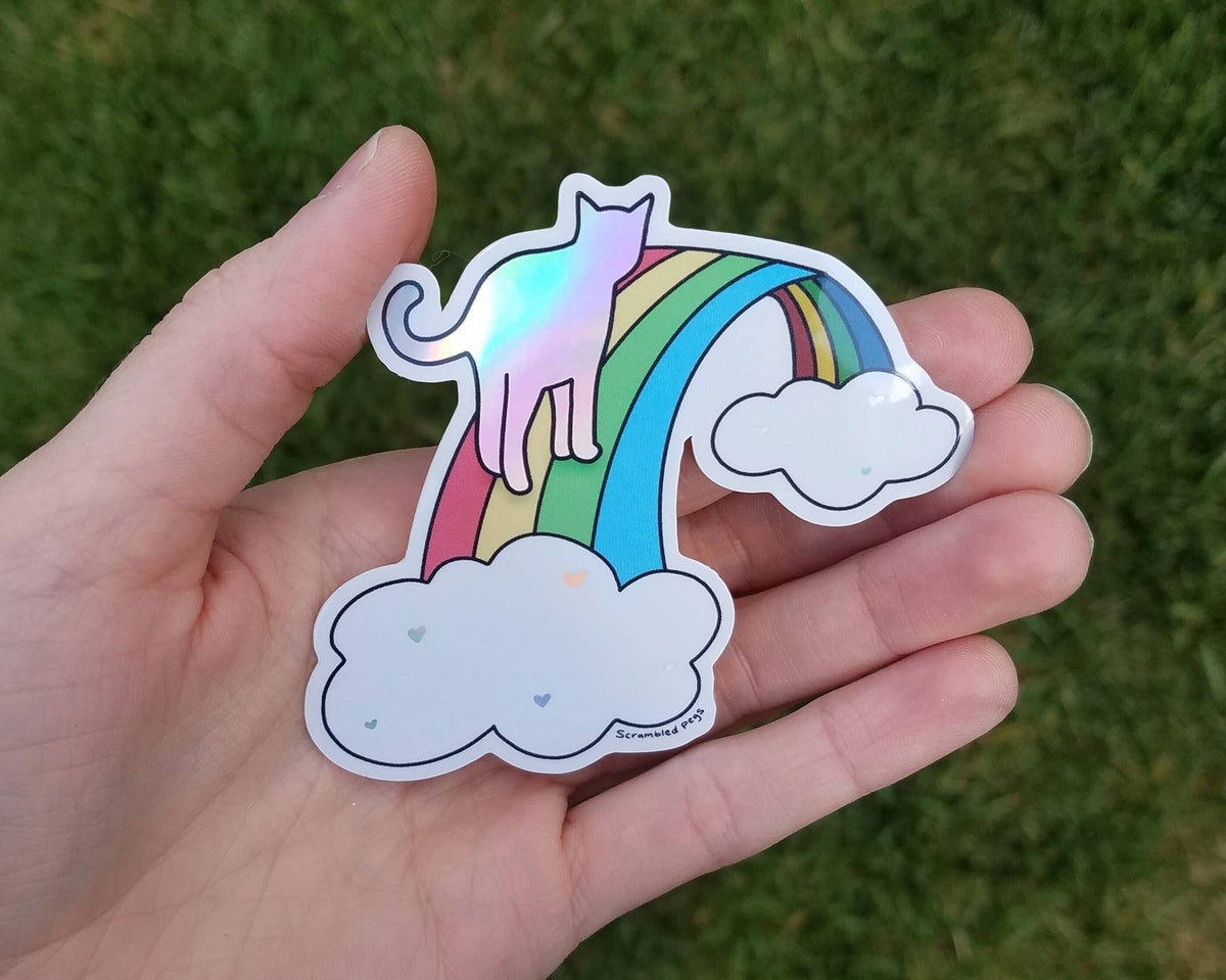 Rainbow Bridge Cat Memorial Holographic Waterproof Sticker