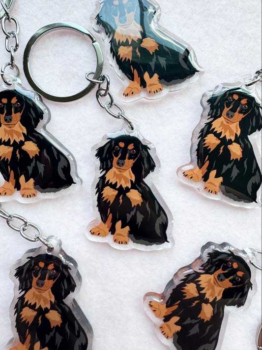 Dachshund (long-haired black and brown) Keychain