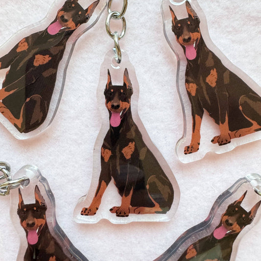 Dobermann (red & rust/cropped ears) Keychain