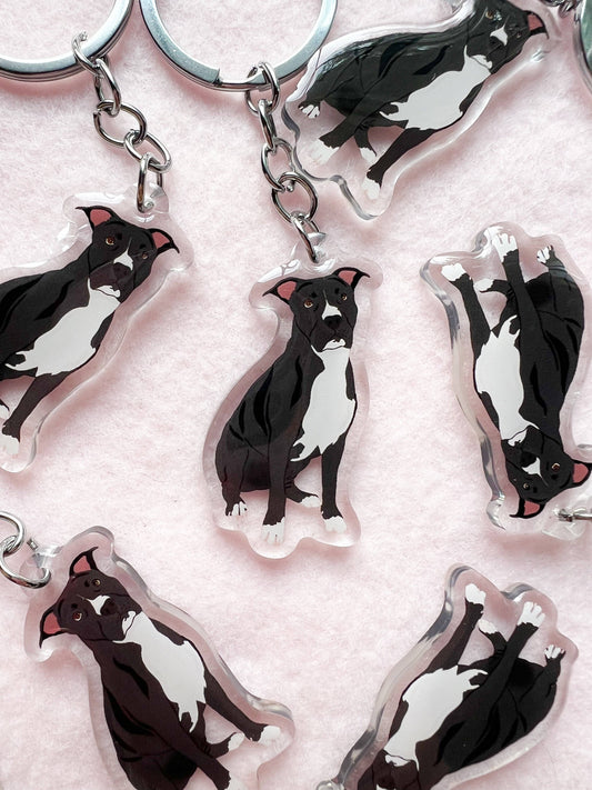 Pit Bull, Staffy (black) Keychain