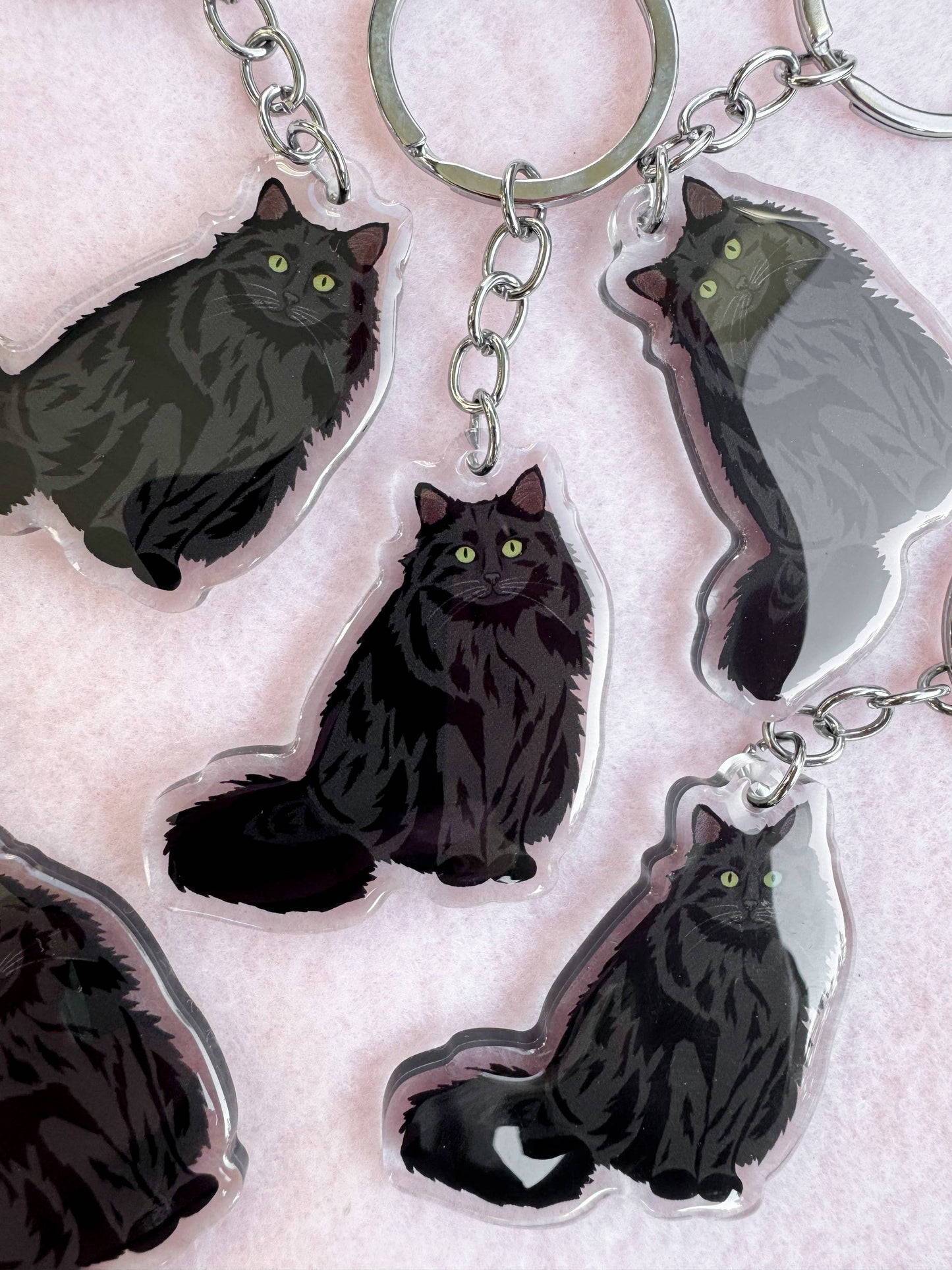 Black Cat (long haired) Keychain