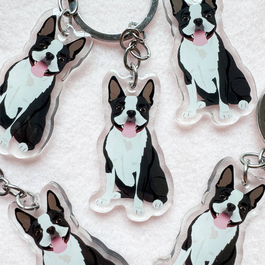 Boston Terrier (black & white) Keychain
