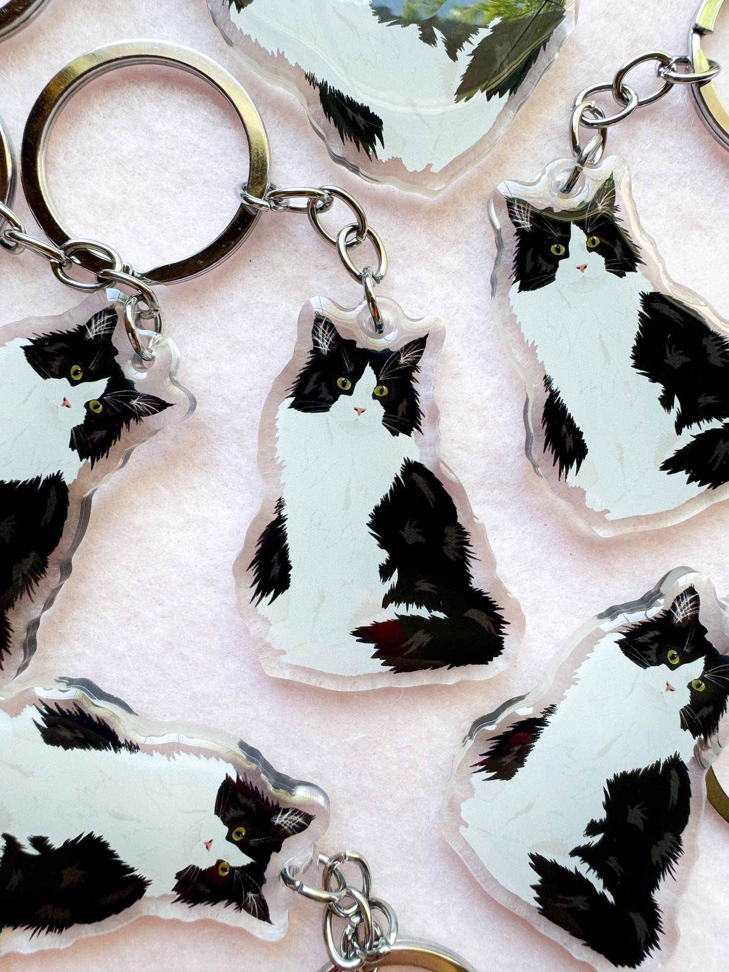 Long-haired Tuxedo Cat Keychain