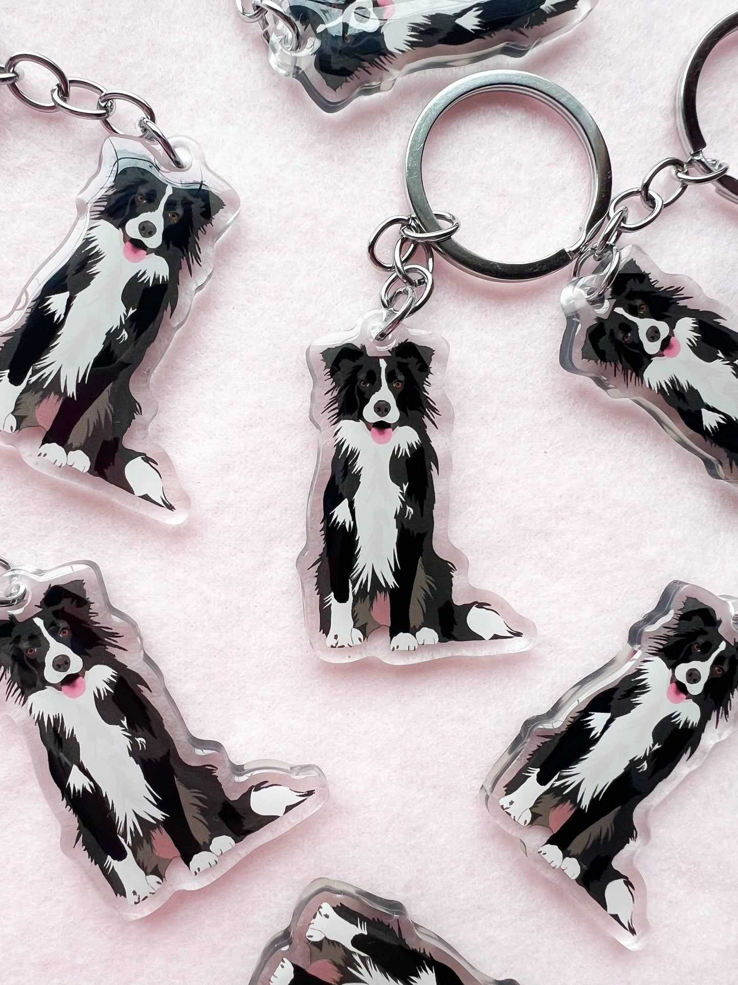 Border Collie  (black & white) Keychain