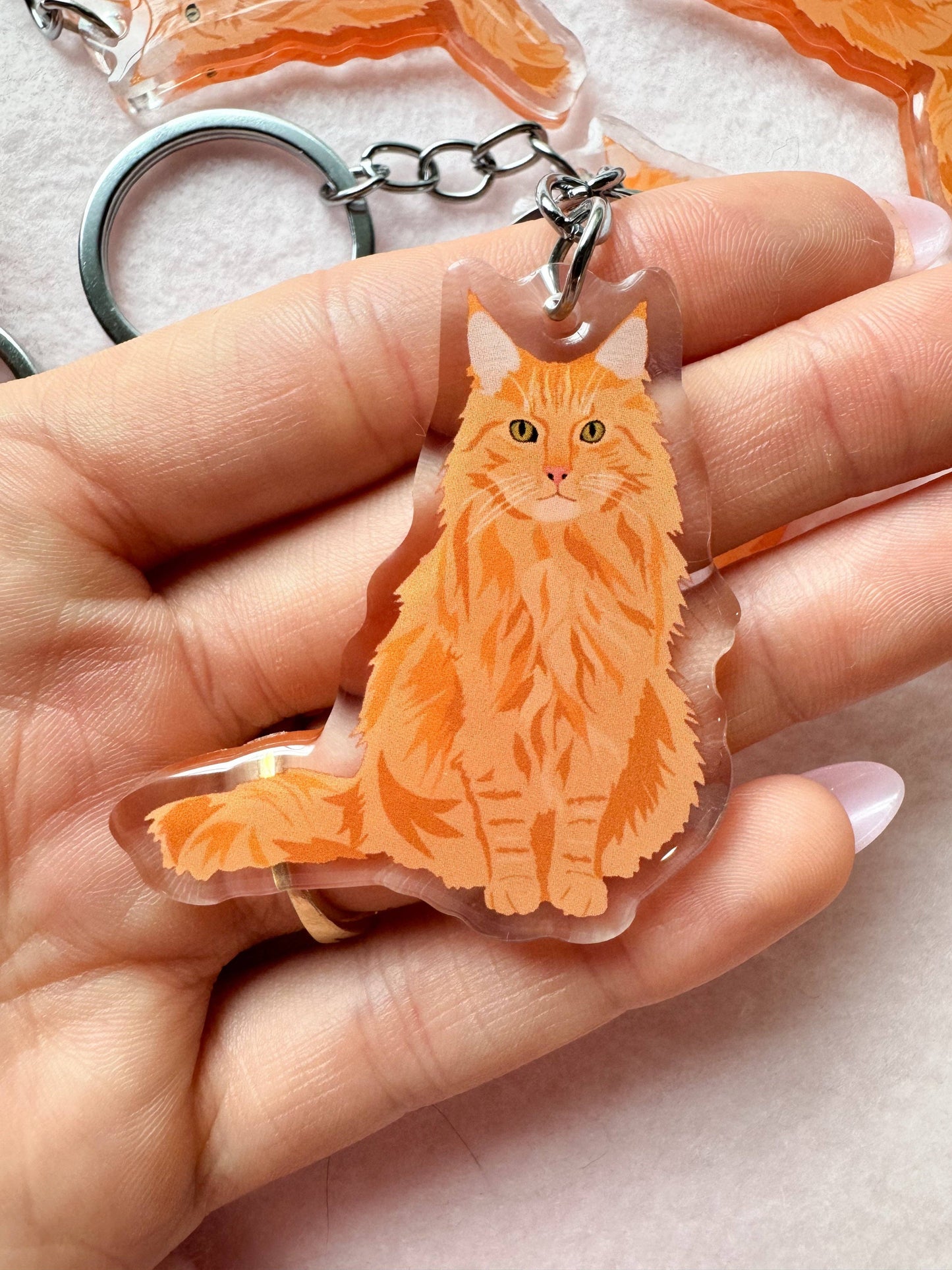Orange (long-haired) Cat Keychain