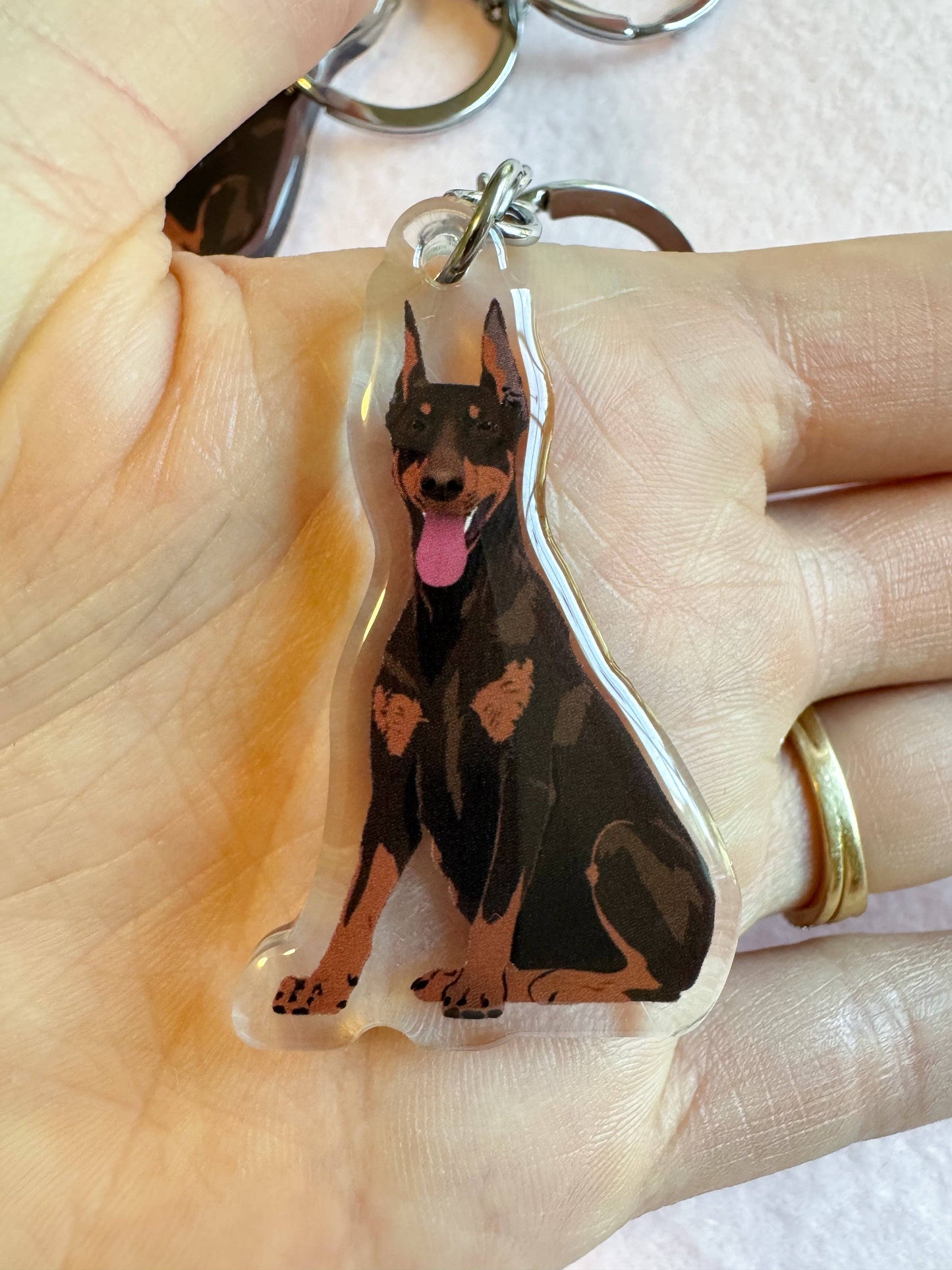Dobermann (red & rust/cropped ears) Keychain