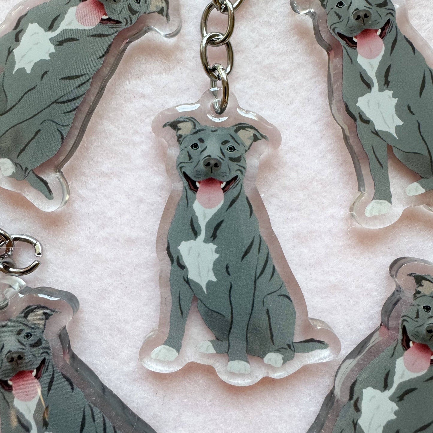 Pit Bull, Staffy (gray) Keychain