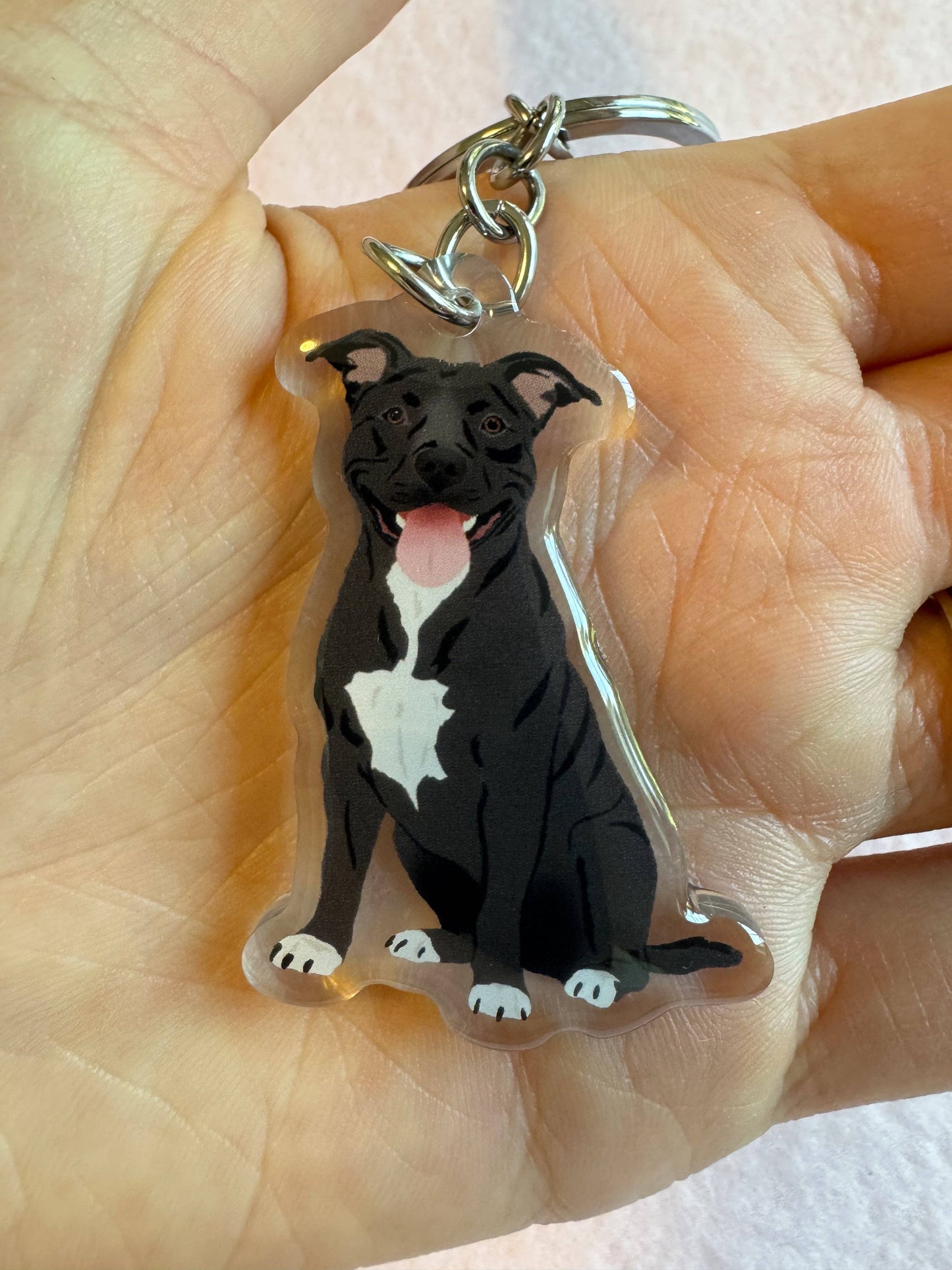 Pit Bull, Staffy (black) Keychain