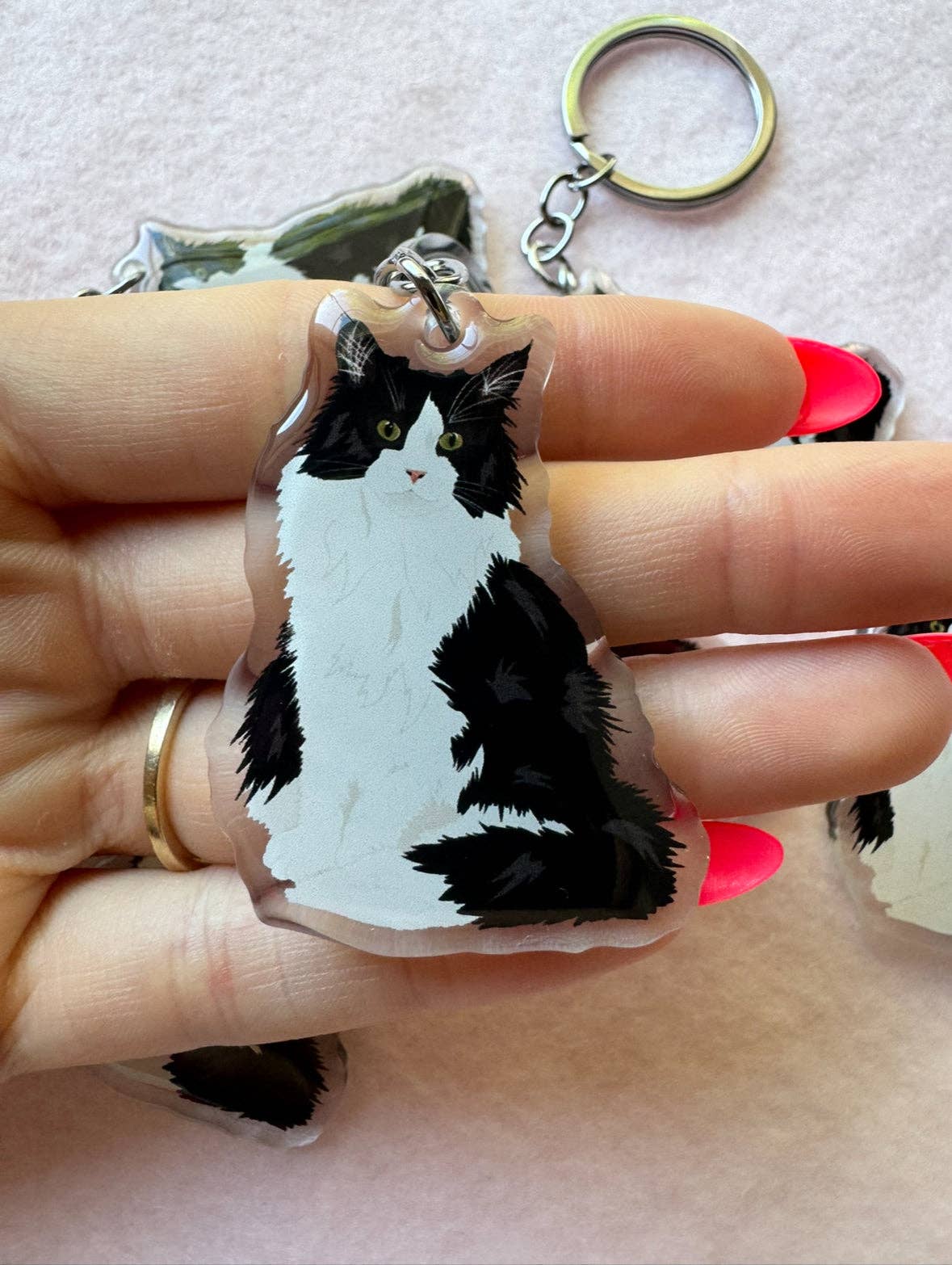 Long-haired Tuxedo Cat Keychain