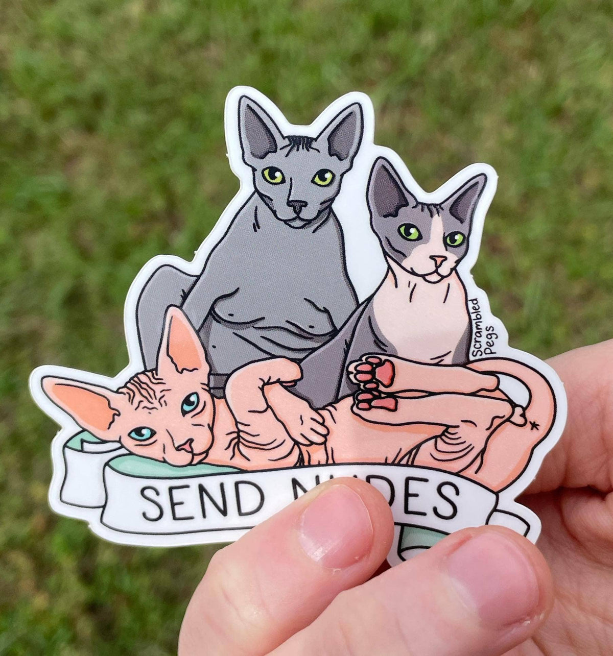 Send N*des Sphynx Cat Funny Sticker Dishwasher Safe